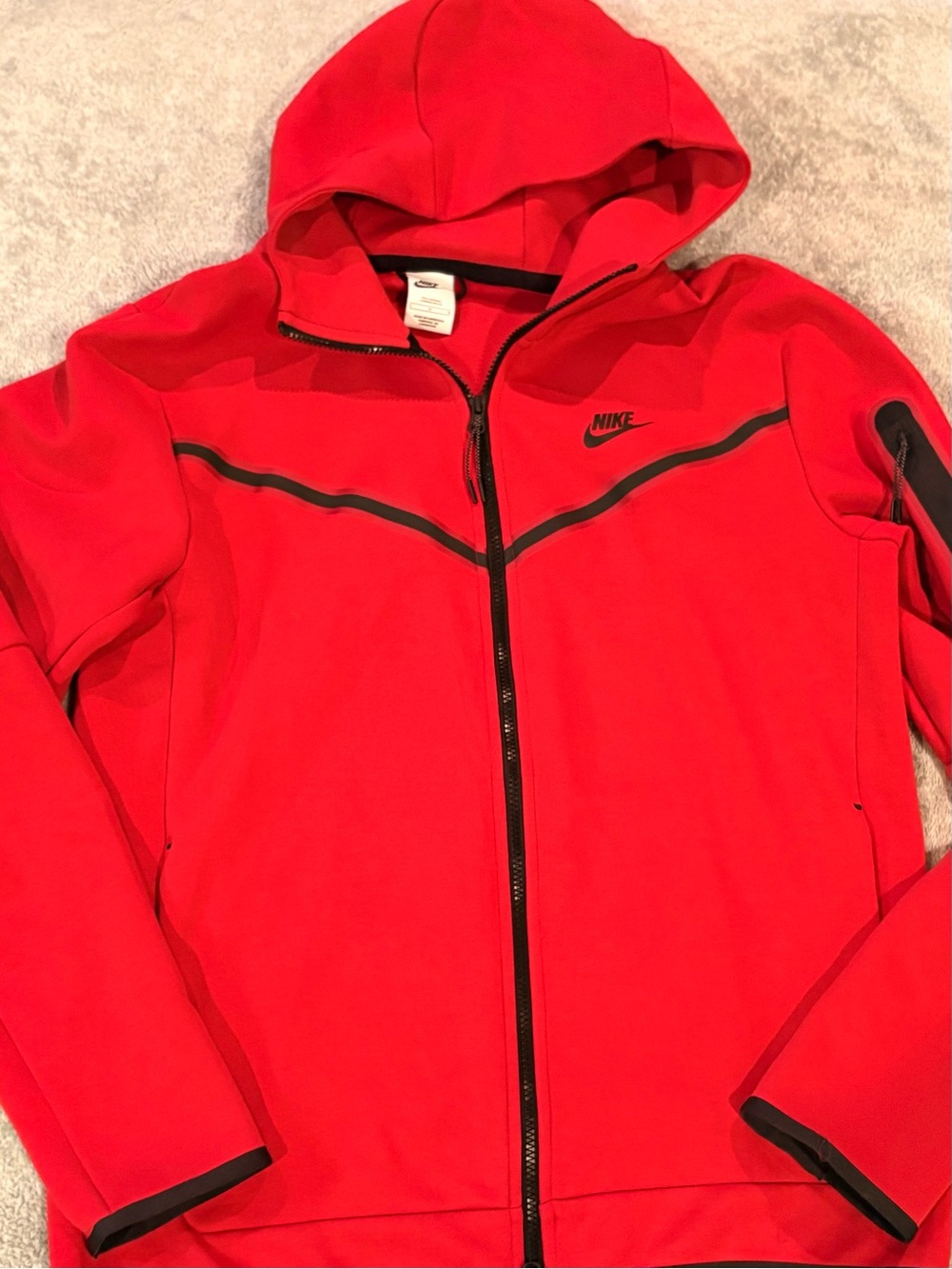 Nike Men’s Red Full-Zip Hooded Performance Jacket with Black Trim